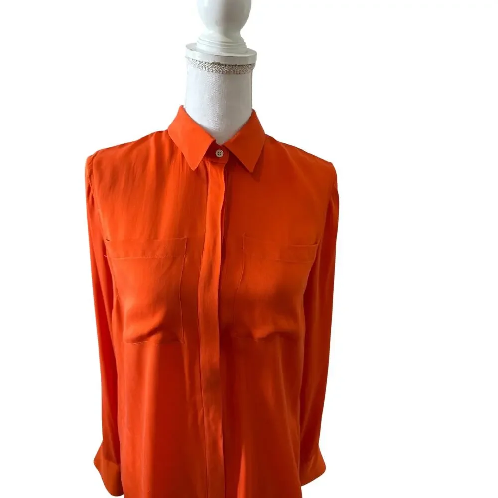 J Crew Silk Button Down Shirt Tangerine Orange 6